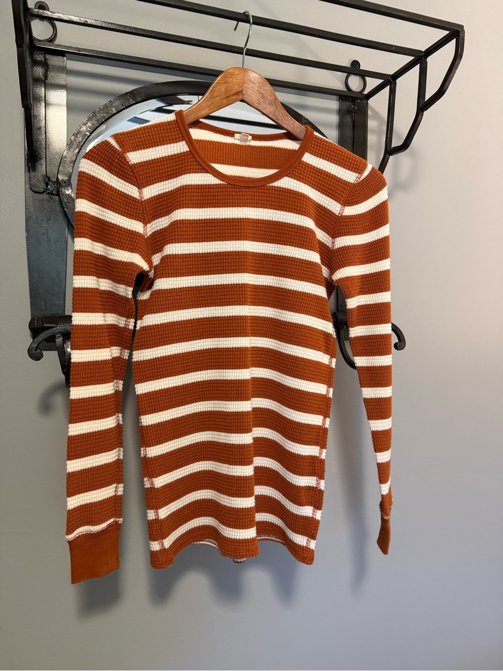 J Crew Striped Thermal Long-Sleeve Top - Rust & Cream